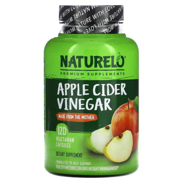 Яблучний оцет, Apple Cider Vinegar, NATURELO, 120 вегетаріанських капсул