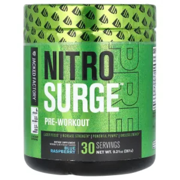 Передтренувальний комплекс, Pre-Workout, Jacked Factory, Nitro Surge, зі смаком блакитної малини, 261 г