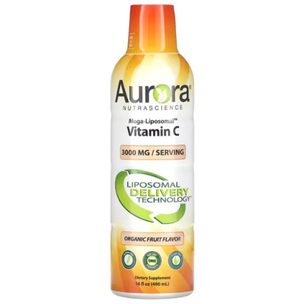 Вітамін С ліпосомальний, Mega-Liposomal Vitamin C, Aurora Nutrascience, органік, смак фруктів, 3000 мг, 480 мл