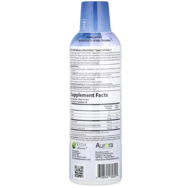 Мега-ліпосомальний коензим Q10, Mega-Liposomal CoQ10 +, Aurora Nutrascience, органічний смак фруктів, 300 мг, 480 мл
