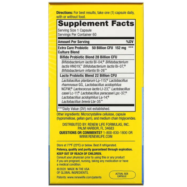 Прибуток для жінок, 50 мільярдів живих культур, Ultimate Flora, Extra Care Probiotic, Renew Life, 60 капсул