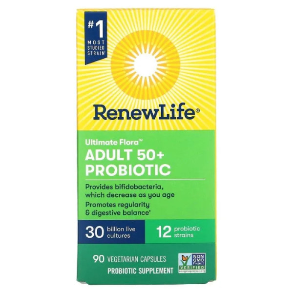Пробіотики для дорослих 50+, Ultimate Flora Adult 50+ Probiotic, Renew Life, 30 млрд ДЕЯ, 90 вегетаріанських капсул