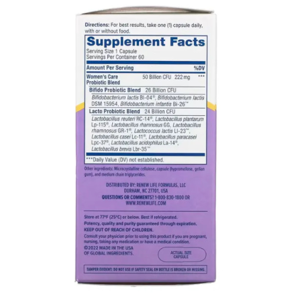 Вагінальний пробіотик для жінок, Ultimate Flora, Women's Vaginal Probiotic, Renew Life, 50 млрд КУО, 60 вегетаріанських капсул