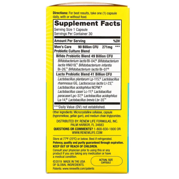 Пробіотик для чоловіків, 90 млрд живих культур, Men's Care Probiotic, Renew Life, Ultimate Flora, 30 капсул