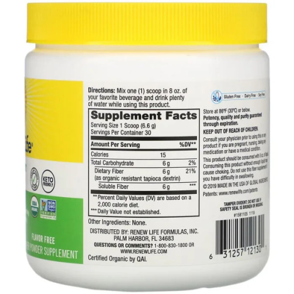 Клітковина органічна, Clear Fiber, Renew Life, 198 г