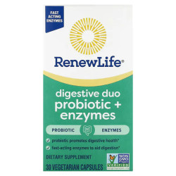 Пробиотики с ферментами, Renew Life Digestive Duo Probiotic + Enzymes, 30 вегетарианских капсул