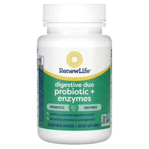 Пробіотики та ферменти для травлення, Digestive Duo Probiotic + Enzymes, Renew Life, 30 вегетаріанських капсул