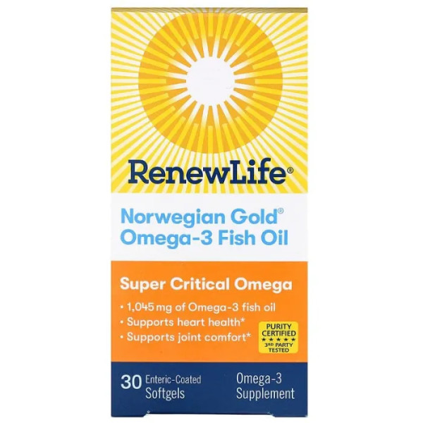 Норвезький риб'ячий жир з омега-3, смак цитруса, Norwegian Fish Oil, Renew Life, 1045 мг, 30 гелевих капсул з ентеросолюбільним покриттям