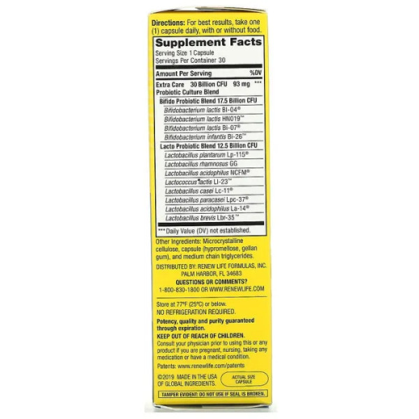 Пробиотики, Ultimate Flora, Extra Care Go-Pack Probiotic, Renew Life, 30 млрд, 30 вегетарианских капсул