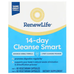 Очищение организма, 14-дневный курс, Cleanse Smart Renew Life, 2 банки по 60 вегетарианских капсул