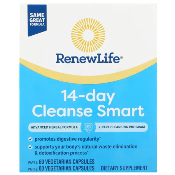 Повне очищення організму, Cleanse Smart, Renew Life, 14-денний курс, 2 банки по 60 вегетаріанських капсул