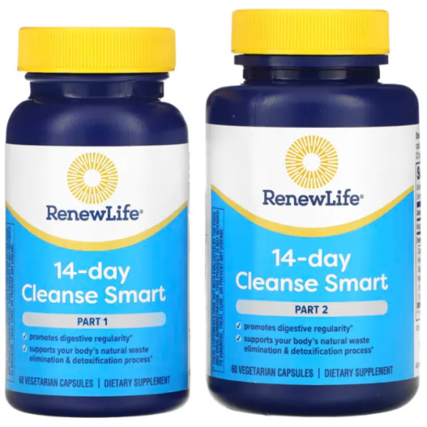 Повне очищення організму, Cleanse Smart, Renew Life, 14-денний курс, 2 банки по 60 вегетаріанських капсул