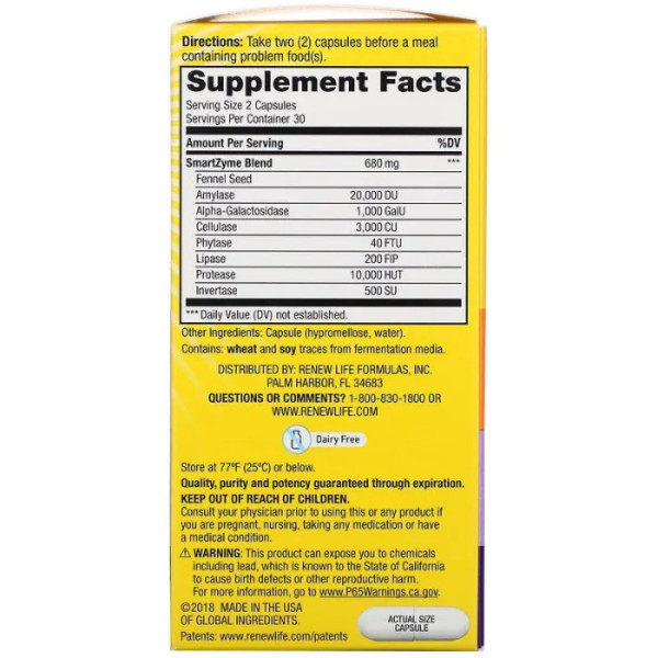 Здоровий кишківник, Gas Stop Enzyme Formula, Renew Life, 60 вегетаріанських капсул