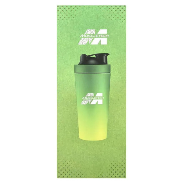 Пляшка-шейкер із нержавіючої сталі, Shaker Bottle, Muscletech, зелено-жовта, 739 мл