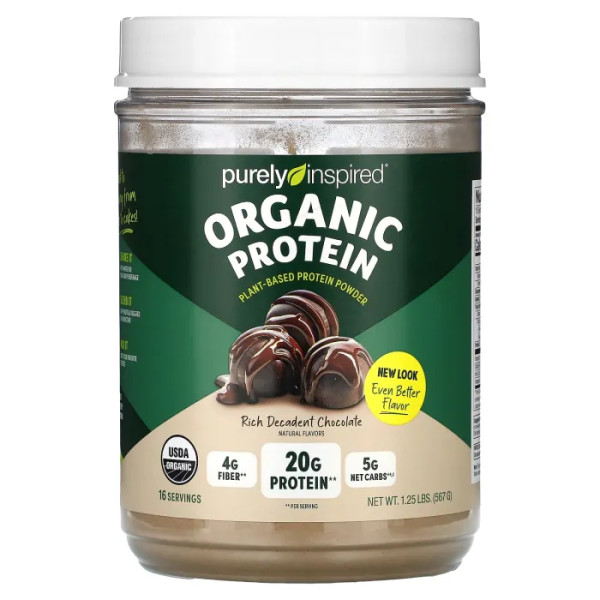 Рослинний протеїн, Organic Plant-Based Protein Powder, Purely Inspirede, органік, смак декадентського шоколаду, 567 г