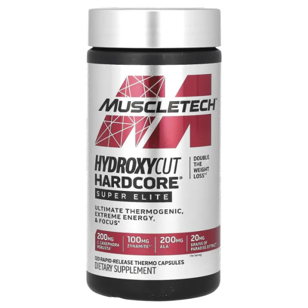 Жироспалювач, Hydroxycut Hardcore, Super Elite, Muscletech, 120 термокапсул швидкого вивільнення