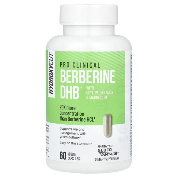 Дигідроберберин, Pro Clinical Berberine DHB, Hydroxycut, з цейлонською корицею та магнієм, 60 рослинних капсул