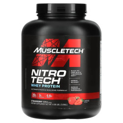 Сывороточный протеин клубника, Nitro Tech Muscletech, источник сывороточных пептидов и изолятов, 1,81 кг