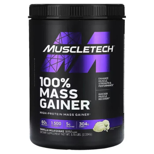 Гейнер для набору м'язової маси, 100% Mass Gainer, MuscleTech, ванільний молочний коктейль, 2,33 кг