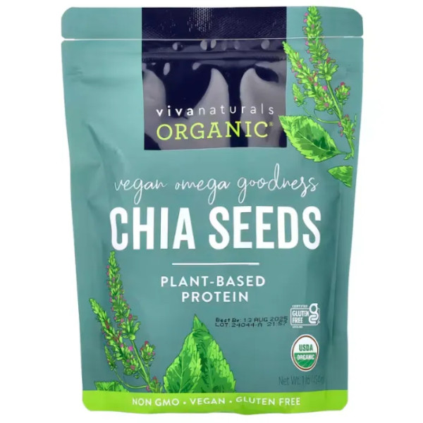 Насіння чіа, органічні, Chia Seeds, Viva Naturals, 454 г