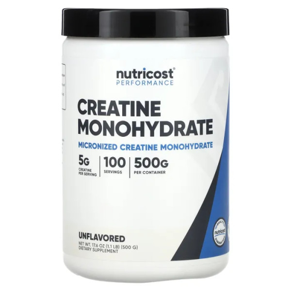 Креатин моногідрат, Creatine Monohydrate, Nutricost, порошок, мікронізований, 500 г