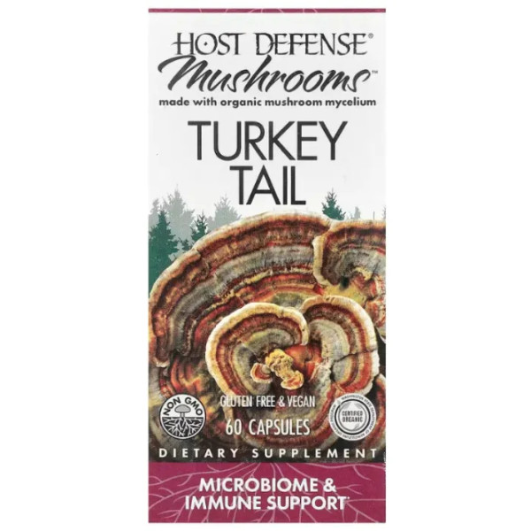 Траметес разноцветный, Turkey Tail, Fungi Perfecti, Host Defense, 60 капсул