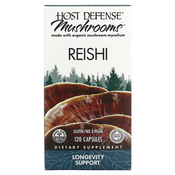 Грибы Рейши, Reishi, Fungi Perfecti, Host Defense, для поддержки сердца, 120 капсул