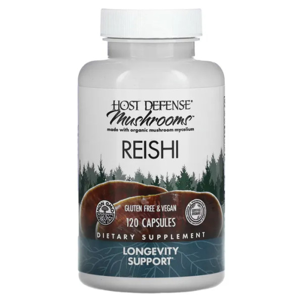 Грибы Рейши, Reishi, Fungi Perfecti, Host Defense, для поддержки сердца, 120 капсул