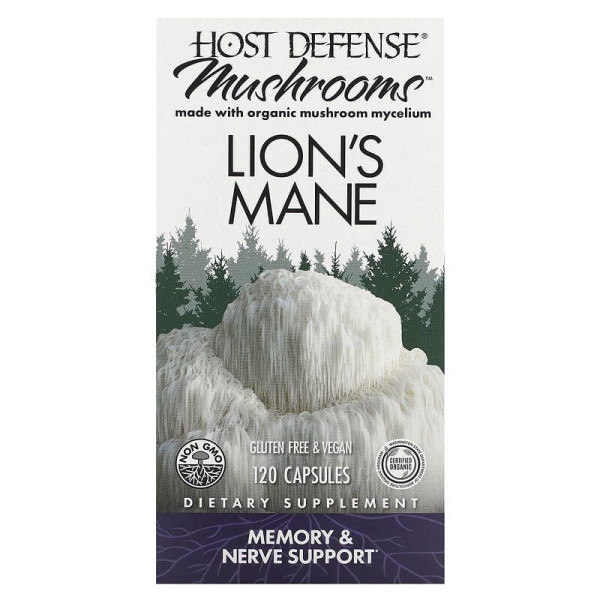 Їжовик Гребінчастий, Lion's Mane, Fungi Perfecti, Host Defense, підтримка пам'яті та нервів, 1 г, 120 вегетаріанських капсул