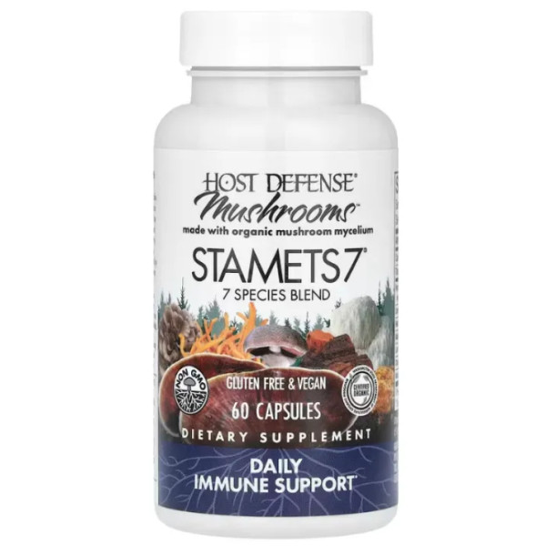 Підтримка імунітету, Immune Support STAMETS 7, Host Defense, щоденна, суміш із 7 видів грибів, 60 вегетаріанських капсул