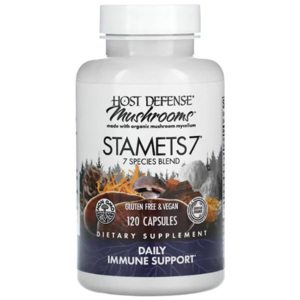ідтримка імунітету, Immune Support STAMETS 7, Host Defense, щоденна, суміш із 7 видів грибів, 120 вегетаріанських капсул