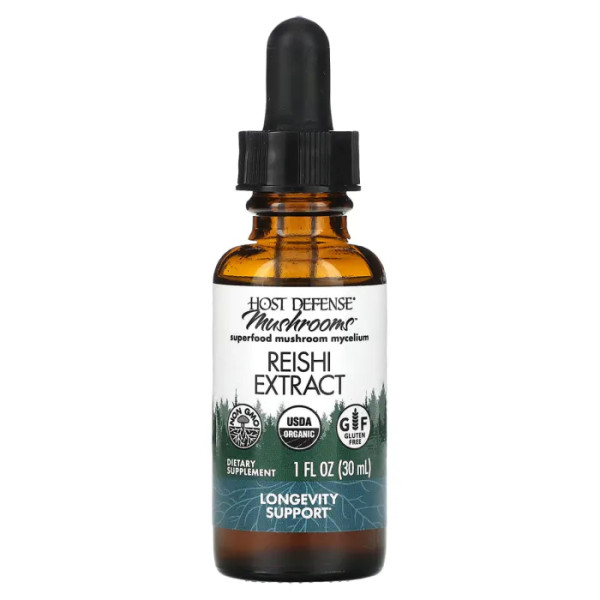 Грибы Рейши, экстракт, Reishi, Host Defense, органик, 30 мл.