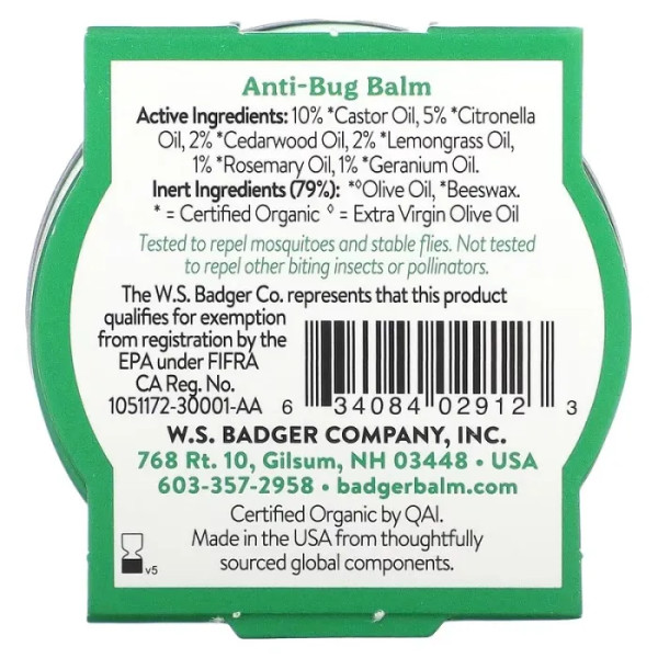 Бальзам від комах, цитронелла і розмарин, Anti-Bug Balm, Badger Company, 21 г