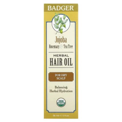 Масло жожоба для волос, Badger Company Hair Oil, с розмарином и чайным деревом, 59,1 мл.