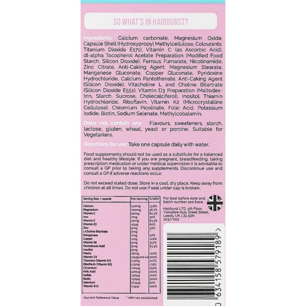 Вітаміни для росту та здоров'я волосся для вагітних, Healthy Hair Vitamins, Hairburst, 30 капсул