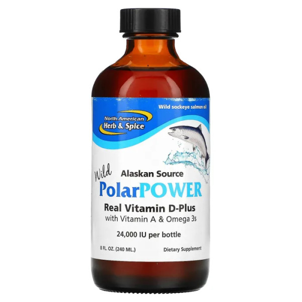 Рыбий жир, Alaskan Source Wild PolarPower, North American Herb & Spice Co., с витамином А и Омега-3, 240 мл
