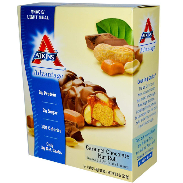 Батончики з карамеллю, шоколадом і горіхами, Chocolate Roll, Atkins, Advantage 5 бат.
