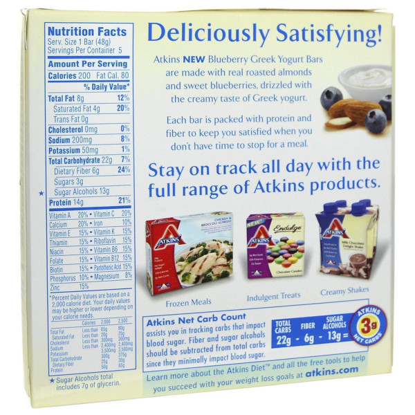 Батончики з грецьким йогуртом і чорницею, Greek Yogurt Bar, Atkins 5 бат.