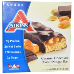 Батончики карамель шоколад арахіс нуга, Chocolate Bar Atkins Caramel, 5 шт по 44 г