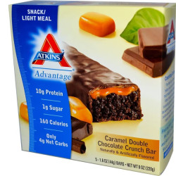 Батончики карамель и двойной шоколад хрустящие, Chocolate Bar Atkins Advantage, 5 шт по 44 г