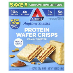 Протеиновые вафли, Atkins Anytime Snacks, с арахисовой пастой, 5 шт по 36 г