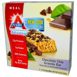 Батончики мюслі з шоколадною крихтою, Chocolate Chip Granola Bar Atkins, 5 шт по 48 г