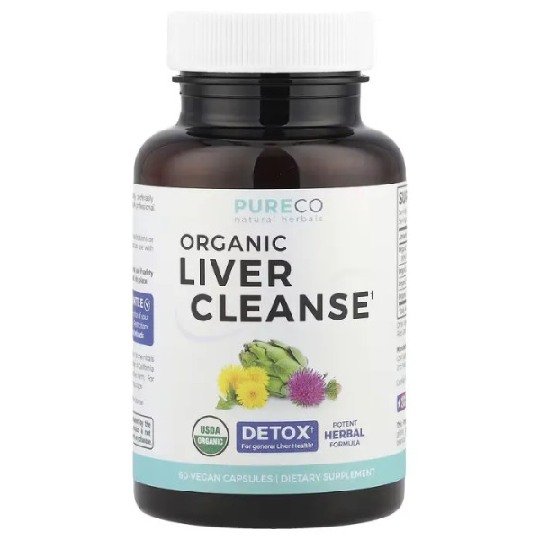 Очищення печінки, Liver Cleanse, Pure Co., з розторопшою, кульбабою, артишоком та щавлем, органік, 60 веганських капсул