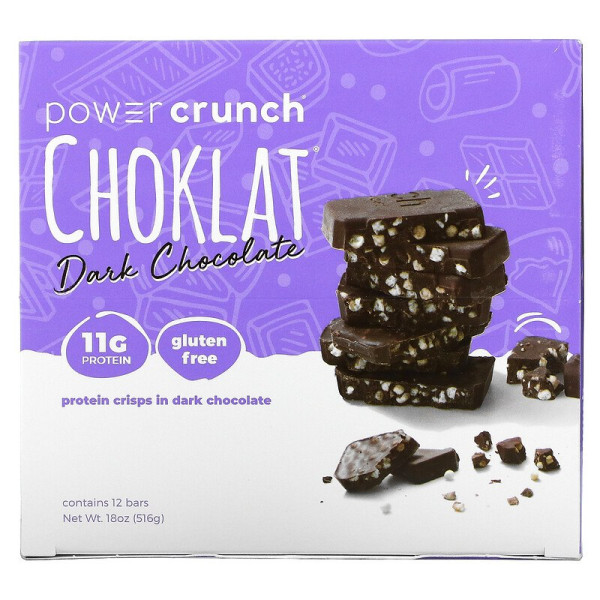 Протеїновий батончик, Power Crunch Protein Crisp Bar, Choklat, BNRG, темний шоколад, 12 батончиків по 43 г