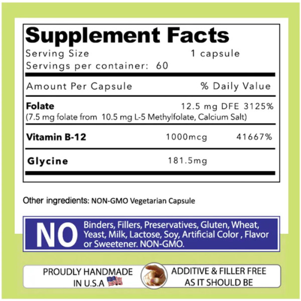 L-метилфолат з вітаміном B12, L-Methylfolate + B 12, Our Daily Vites, 7,5 мг \/ 1000 мкг, 60 капсул
