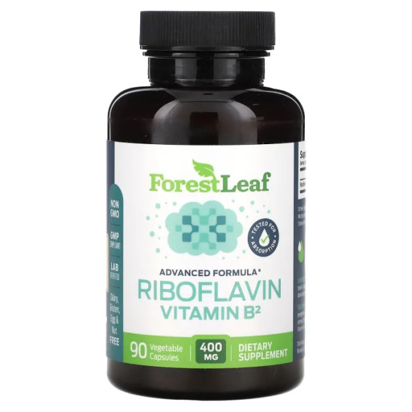 Рибофлавін (вітамін B2), Riboflavin Vitamin B2, Forest Leaf, 400 мг, 90 рослинних капсул