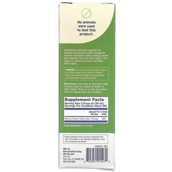 Йод плюс, Liquid Iodine Plus, Life Flo Health, рідкий, з йодидом калію, без ароматизаторів, 59 мл.