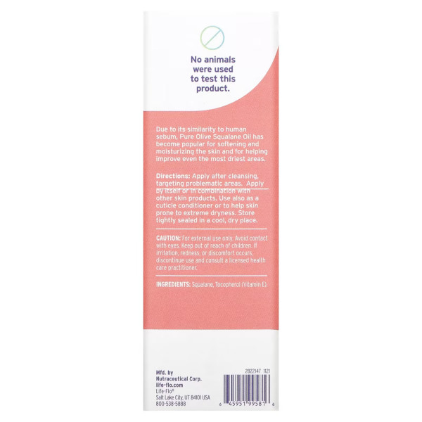 Оливкова скваланова олія, Pure Olive Squalane Oil, Life Flo Health, чиста, 59 мл