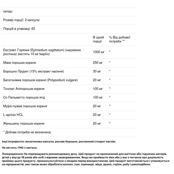 Екстракт горянки, Horny Goat Weed, NusaPure, 1000 мг, 200 капсул