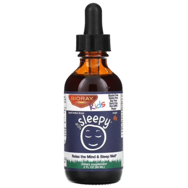 Розслаблення та міцний сон для дітей від 12 місяців, Kids, NDF Sleepy, Bioray, смак кленовий, 60 мл